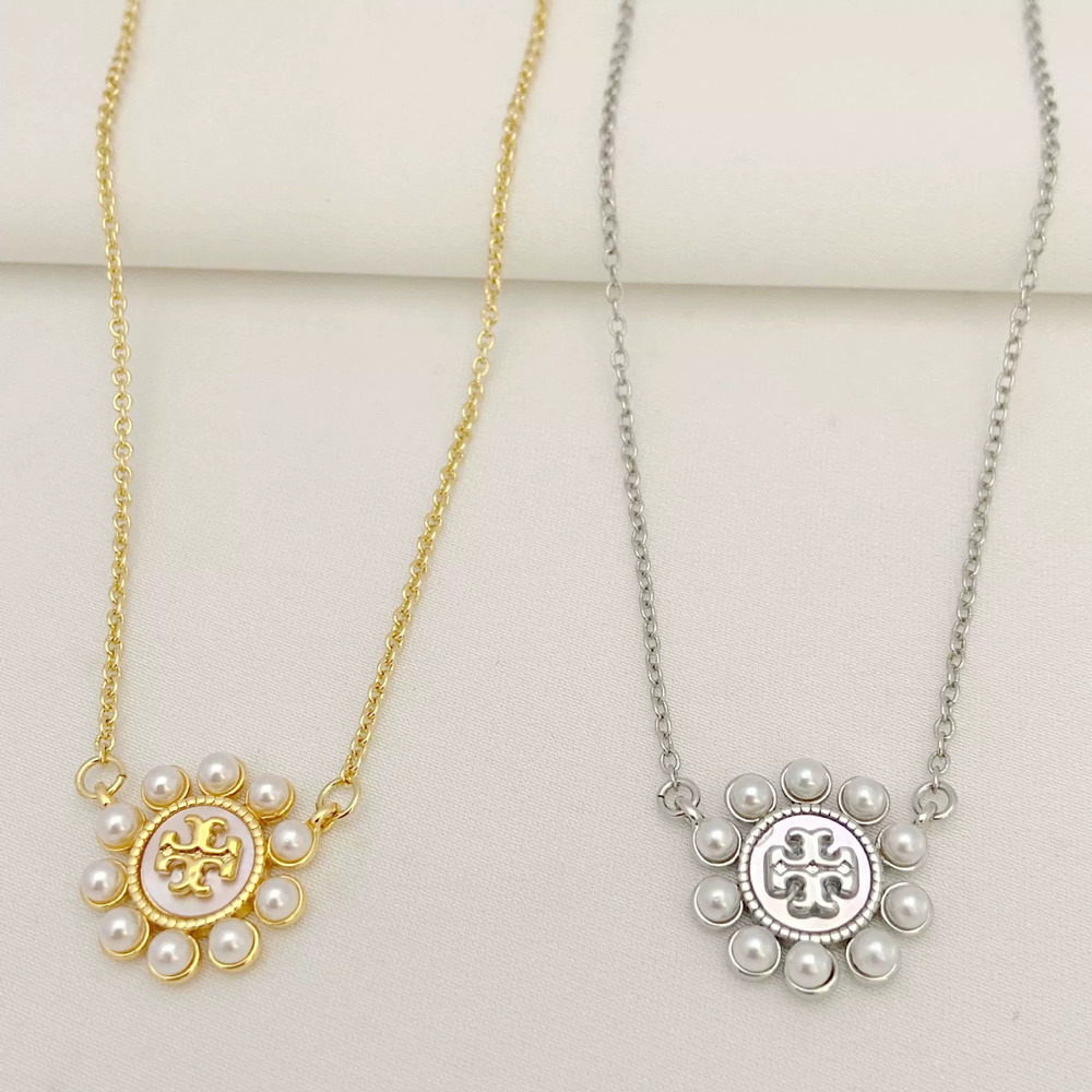 Tory Burch Trendy Pearl Letter Necklace